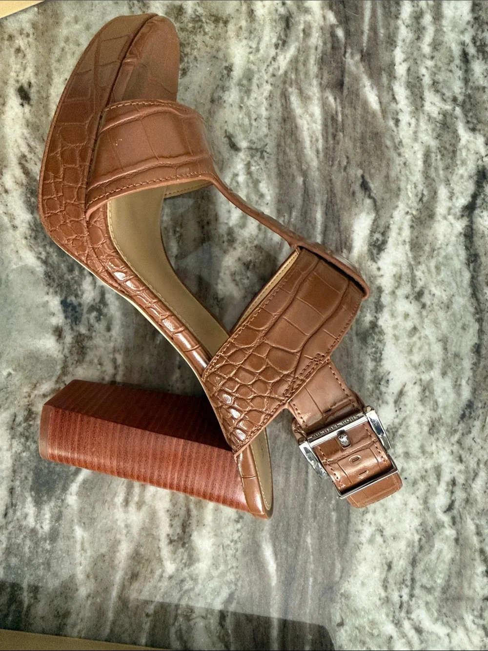 Michael Kors Croc-Embossed Tan Block Heel Sandals brand new in box